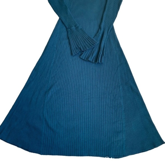 Oasis UK Ribbed Knit Flutter Sleeve Midi Dress A-line Teal Feminine Twee Fairy - Picture 10 of 15